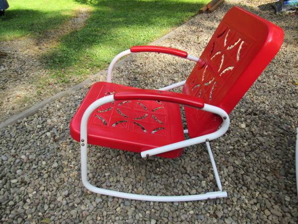 2 mid century metal porch chairs