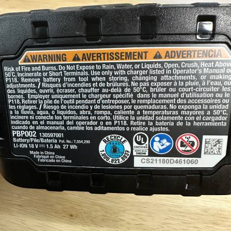 RYOBI (NEW) ONE+ PBP002 18VOLTS 27 WH 1.5 AH LITHIUM ION BATTERY