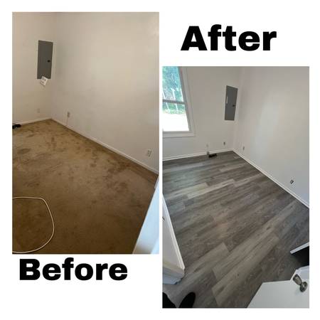 AFFORDABLE vinyl plank flooring installation, trim and painting!