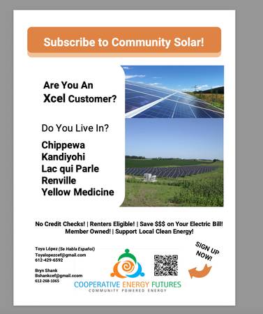 Subscribe to Cooperatively Owned Community Solar Farm! (Western MN)