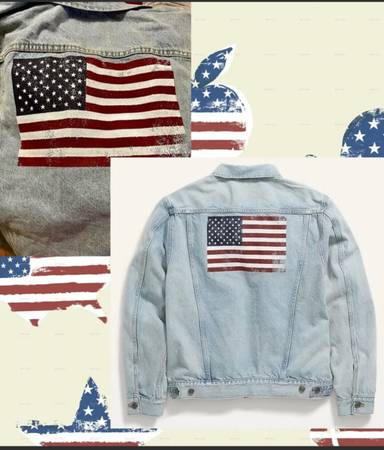 OLD NAVY “US FLAG GENDER-NEUTRAL JEAN JACKET”LIGHT WASH~100% COTTON DE