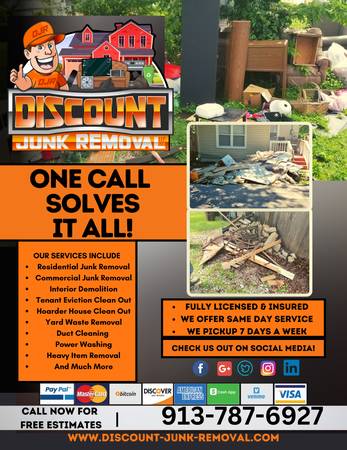 Estate Cleanouts, Junk Removal and Trash Removal. Insured 913-592-9696