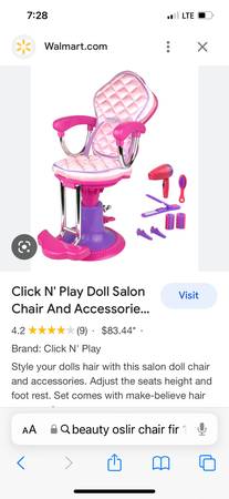 Beauty Parlor Chair and Bed for 18” American Girl Dolls