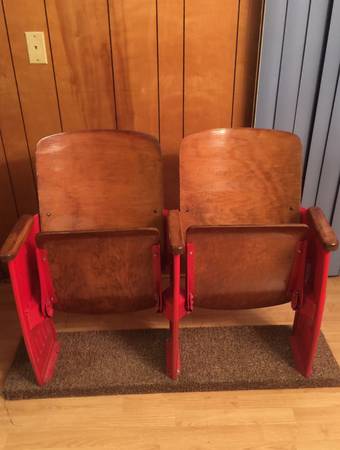 (REDUCED) ANTIQUE OAK DOUBLE THEATER SEATS