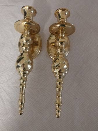 Basically New 2 LARGE 10″ Solid Brass Wall Candle Holder Sconce