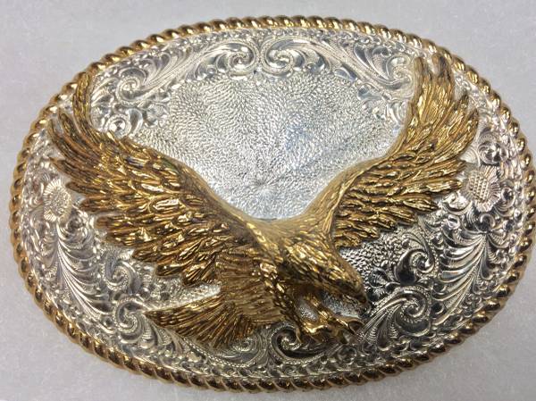 (REDUCED) NEW CRUMRINE EAGLE SILVER AND GOLD BELT BUCKLE