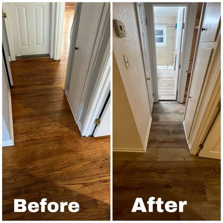 AFFORDABLE vinyl plank flooring installation, trim and painting!