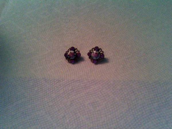 2 Vintage Pink Crystal & Rose PINS