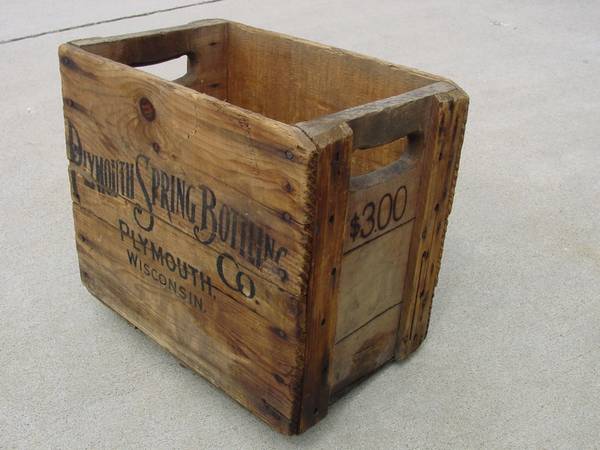 Antique Plymouth Bottling advertising wood crate