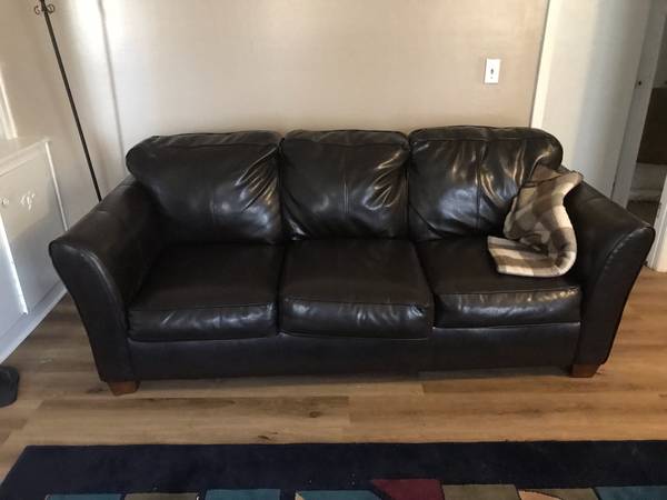 Leather couch and recliner, bedroom set –