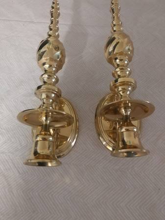 Basically New 2 LARGE 10″ Solid Brass Wall Candle Holder Sconce