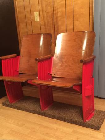 (REDUCED) ANTIQUE OAK DOUBLE THEATER SEATS