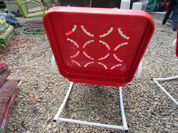 2 mid century metal porch chairs