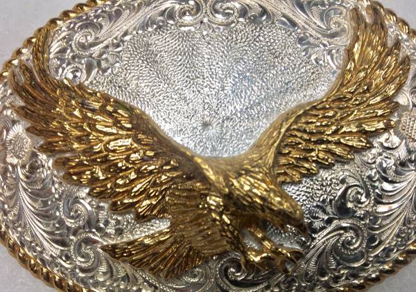 (REDUCED) NEW CRUMRINE EAGLE SILVER AND GOLD BELT BUCKLE