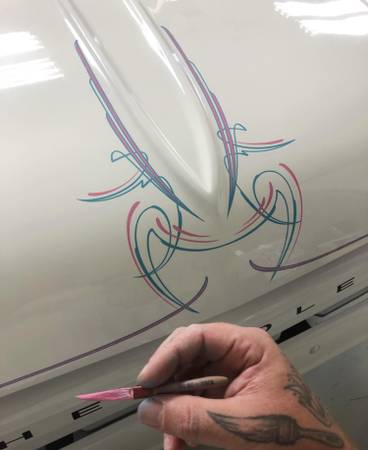 Hand pinstriping lettering MOBILE TO YOU