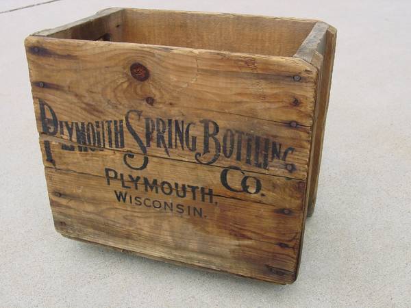 Antique Plymouth Bottling advertising wood crate