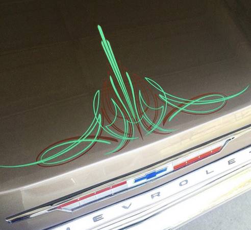 Hand pinstriping lettering MOBILE TO YOU