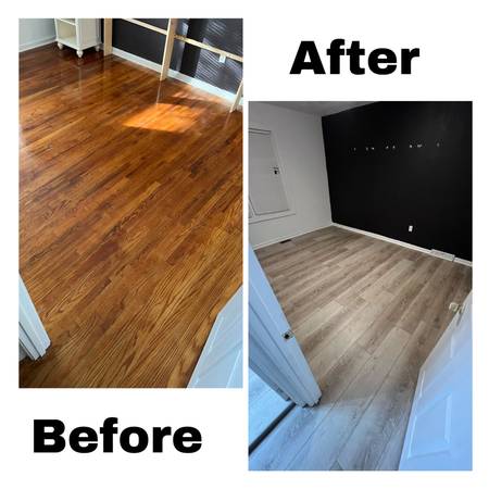 AFFORDABLE vinyl plank flooring installation, trim and painting!