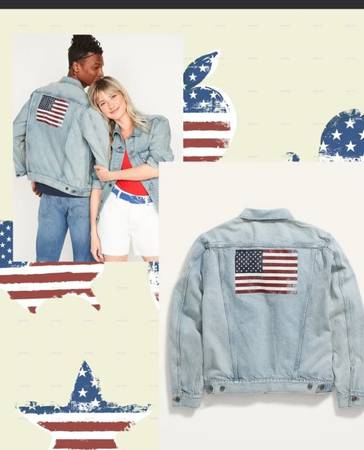 OLD NAVY “US FLAG GENDER-NEUTRAL JEAN JACKET”LIGHT WASH~100% COTTON DE