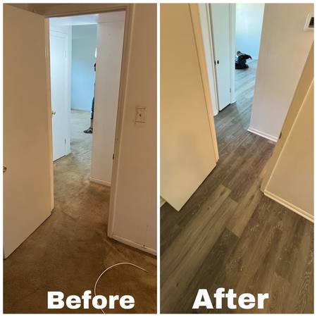 AFFORDABLE vinyl plank flooring installation, trim and painting!