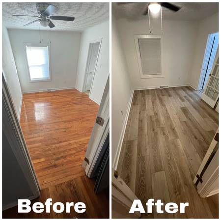 AFFORDABLE vinyl plank flooring installation, trim and painting!