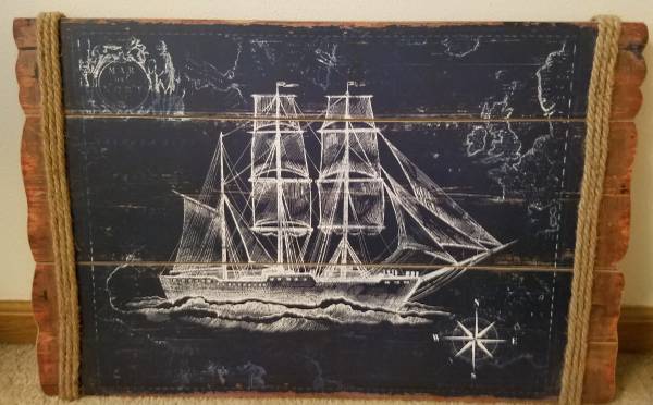 Vintage Ship on Mar del Nort Blueprint Wall Art