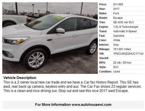 2017 Ford Escape SE AWD rear camera loaded sharp!