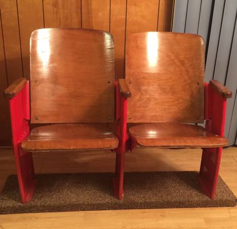 (REDUCED) ANTIQUE OAK DOUBLE THEATER SEATS