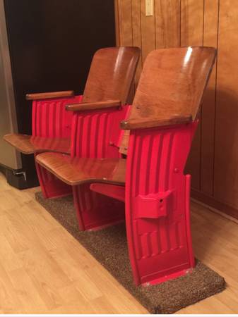 (REDUCED) ANTIQUE OAK DOUBLE THEATER SEATS