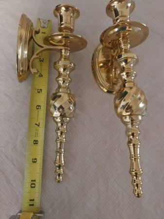 Basically New 2 LARGE 10″ Solid Brass Wall Candle Holder Sconce