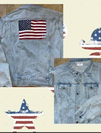 OLD NAVY “US FLAG GENDER-NEUTRAL JEAN JACKET”LIGHT WASH~100% COTTON DE