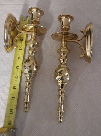 Basically New 2 LARGE 10″ Solid Brass Wall Candle Holder Sconce