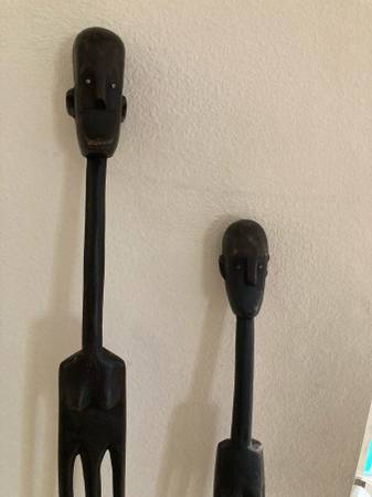 Antique Tall Skinny Tribal African Man/Woman Carved Wood Sculptures