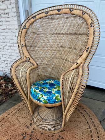 INCREDIBLY STUNNING Vintage Peacock Chair with original chair cushion