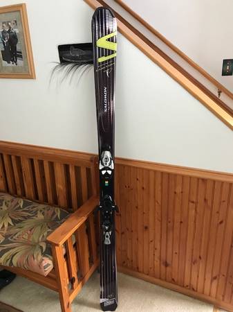 Downhill skis, bindings and ski bag.