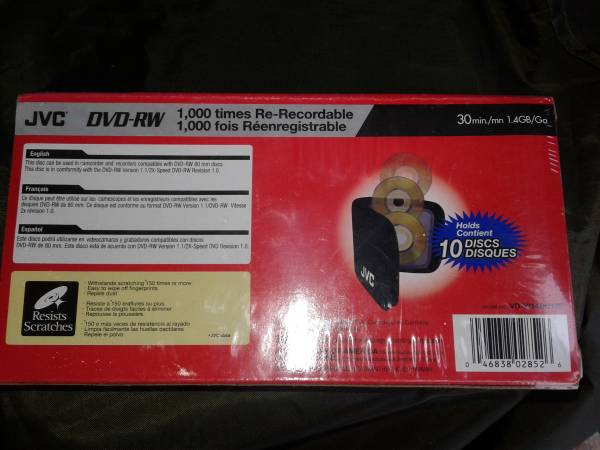 New Jvc 10 pack DVD-RW CAMCORDER DISCS & CARRYING CASE