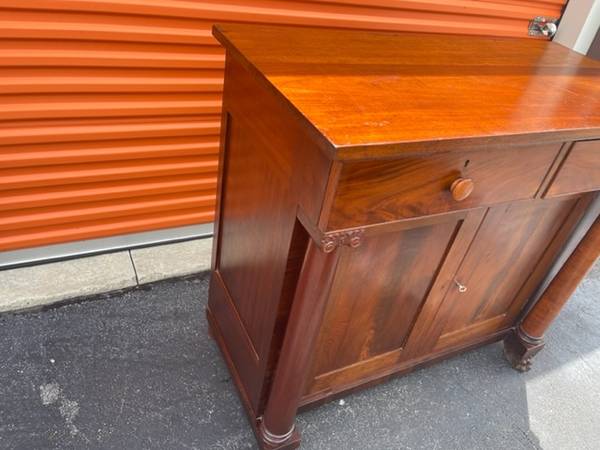 American Empire Crotch Mahogany Server Cabinet Lion Claw Feet front/