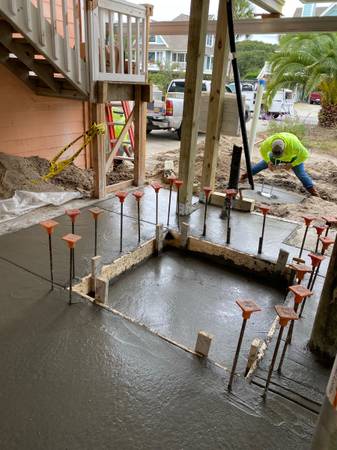 All concrete driveway, stamped concrete, pool deck, foundation,