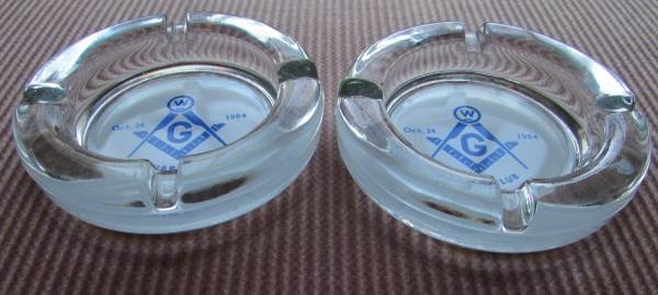 TWO 1964 MANSFIELD WESTINGHOUSE/MASONIC GLASS ASHTRAYS