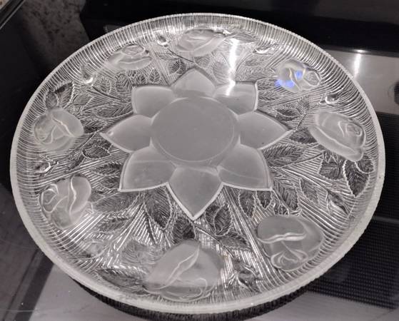 2 Etched Glass Floral Serving Tray/Platters