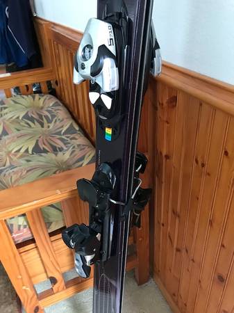 Downhill skis, bindings and ski bag.