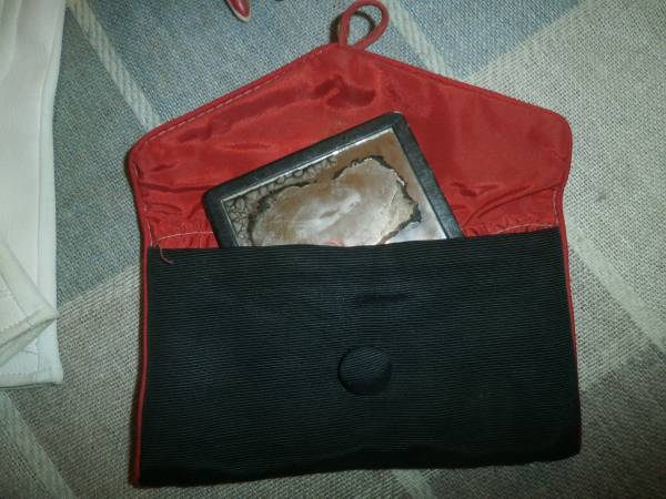 Vintage gloves and cotten purse black circa 1940’s