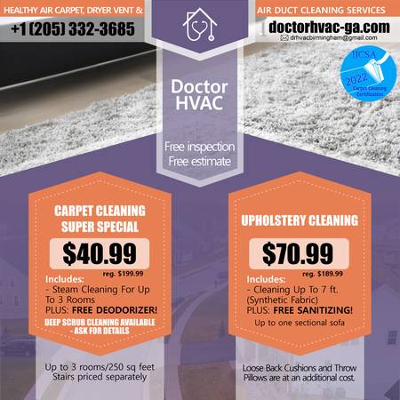 ??$81.99 Air Duct & Dryer Vent Cleaning Package,$40.99 Carpet Cleaning