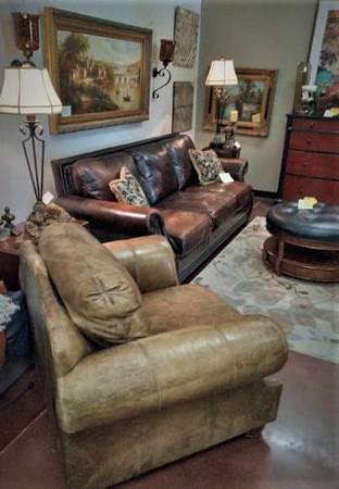 Cindy Crawford Brown Leather Sofa and Loveseat