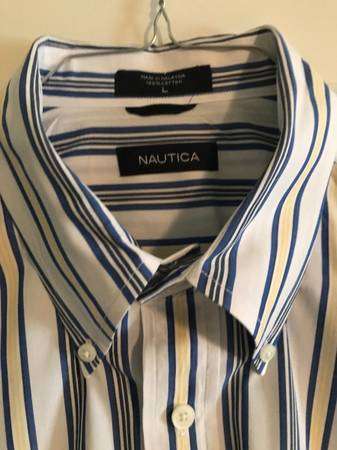 Men’s Nautica Short Sleeve Button Down Cotton Shirt, Size L, Striped