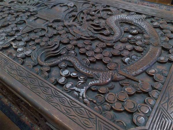 Antique Asian Carved Trunk-40″W x 20″D x 19″H