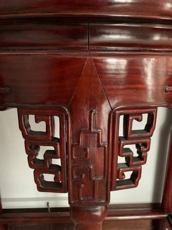 table, vintage, half moon, carved rosewood