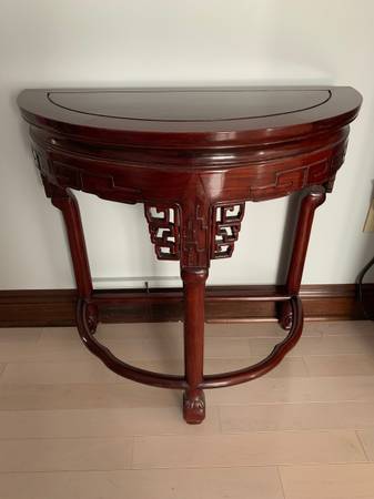 table, vintage, half moon, carved rosewood