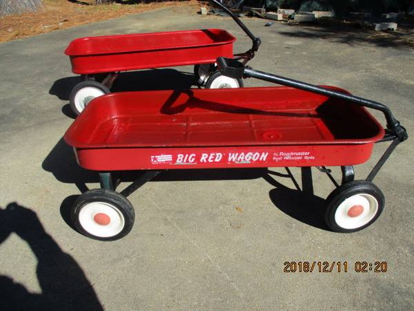 2 Red Wagons for Children Made of Steel About 34 inches Long