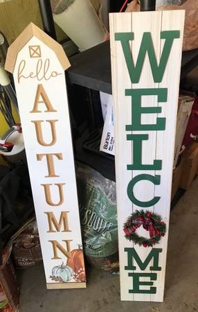 Tall wood greeting signs